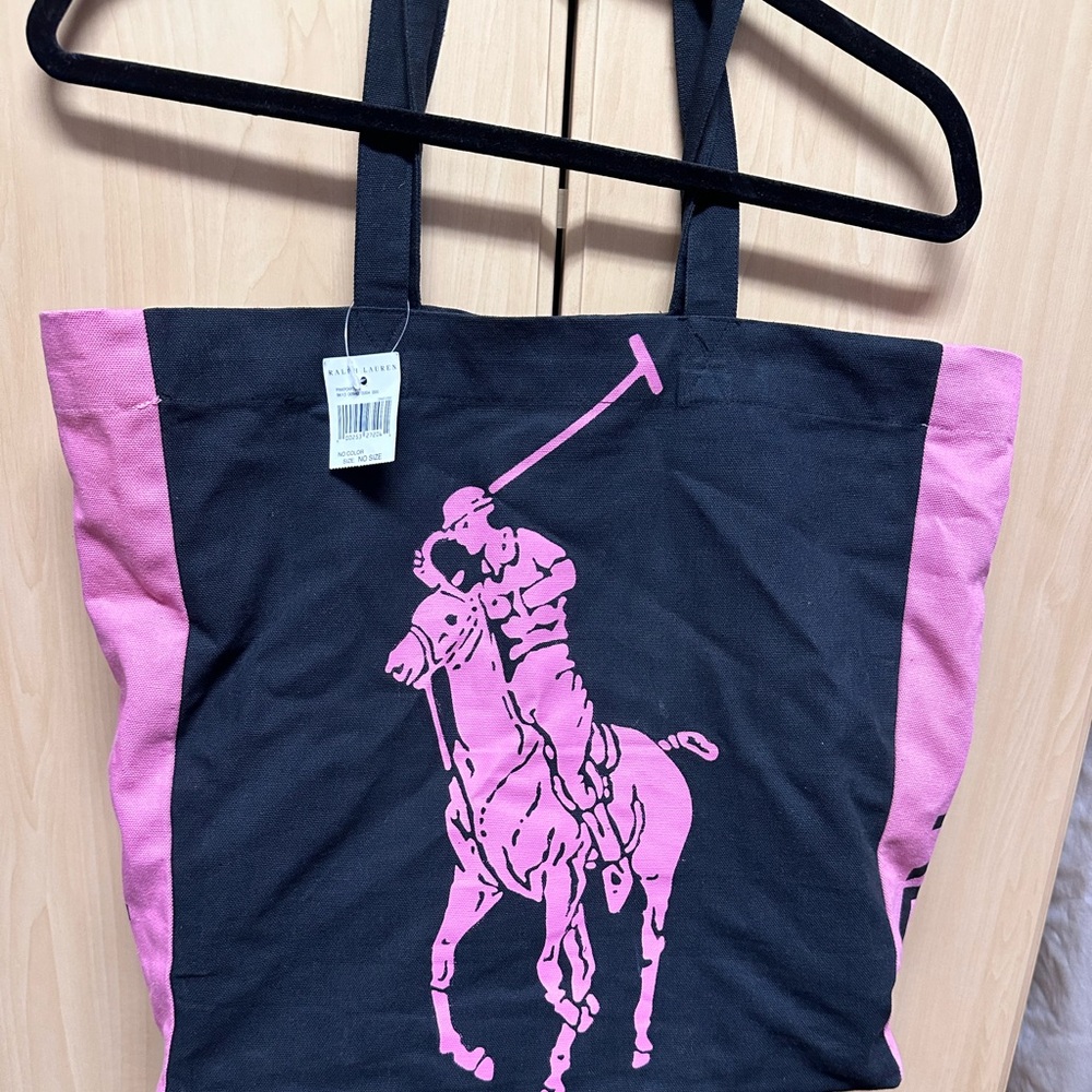 Ralph Lauren black and hot pink over the shoulder tote w/logo.”Solid” base. NWT